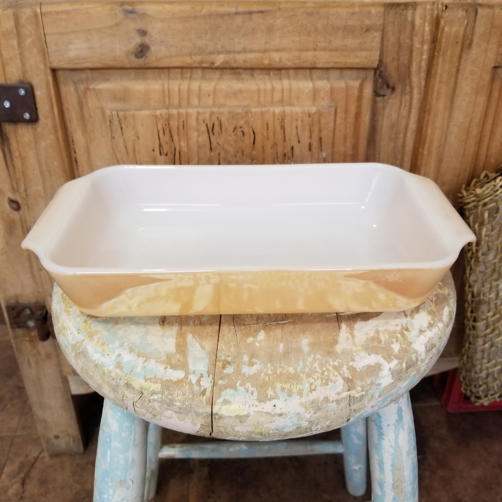 Vintage Fire king casserole pan iridescent peach